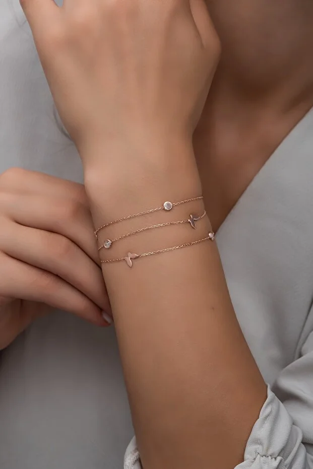 925 Ayar Gümüş 3 Sıra Zirkon Taşlı Kelebek Bileklik